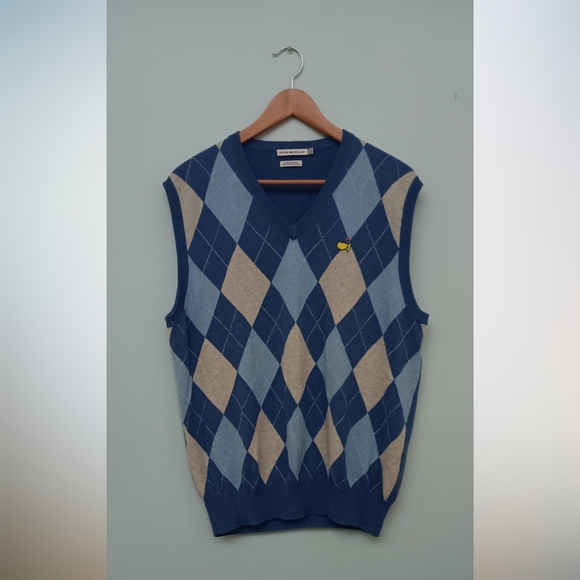 Peter Millar Men's Masters Performance Golf Argyle Sweater Vest Gray and Blue L